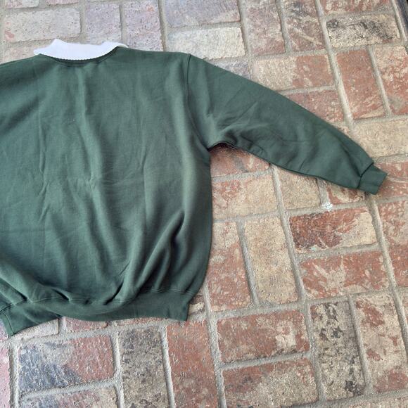 Vintage Morning Sun Green Sweatshirt Collared Christmas Trees Cozy Holiday - Picture 7 of 8